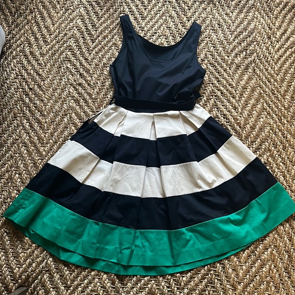 Blue/Green Banana Republic Stripped Fit & Flare Midi Dress - Picture 2 of 3